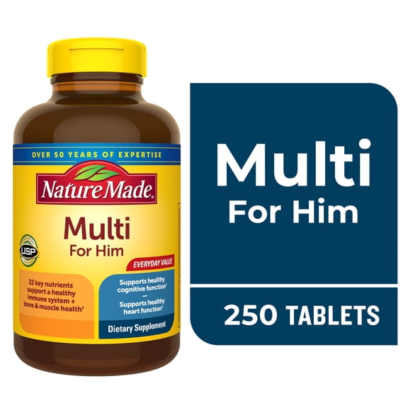 Nature Made Multi Vitamins For Men with No Iron Tablets, Mens Multivitamin, 250 Count