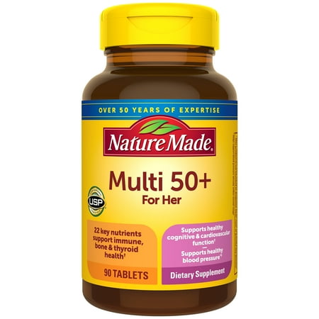 Nature Made Multivitamin For Women 50+ with No Iron Tablets, Women's Multivitamin, 90 Count
