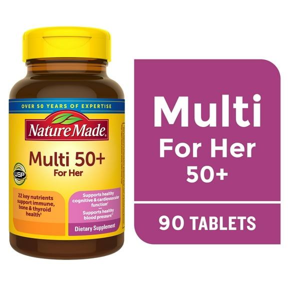 Nature Made Multivitamin For Women 50+ with No Iron Tablets, Women's Multivitamin, 90 Count