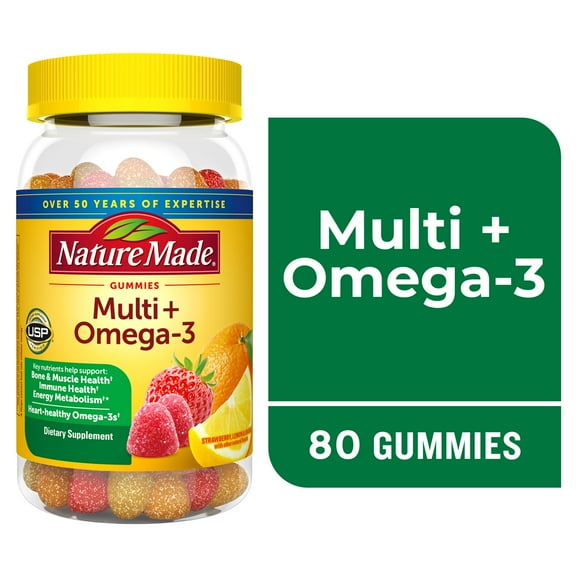 Nature Made Multivitamin + Omega-3 Gummies, Gummy Vitamins for Nutritional Support, 80 Ct