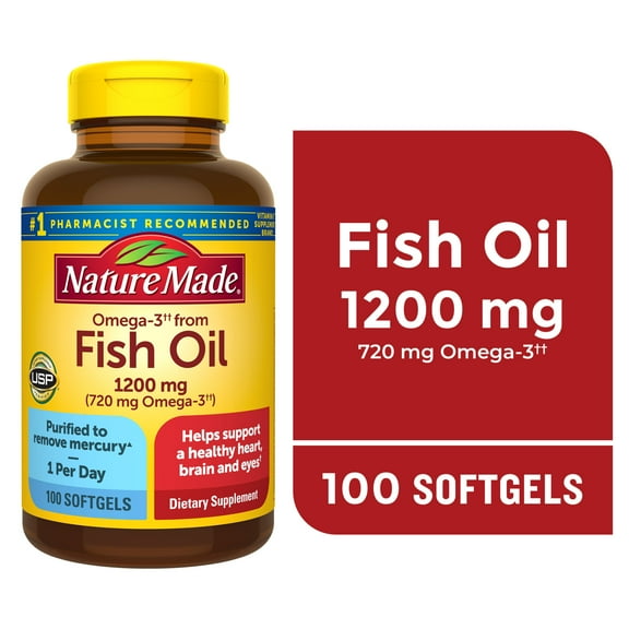 Nature Made Omega 3 Fish Oil 1200mg One per Day Softgels, Fish Oil Supplements, 100 Count
