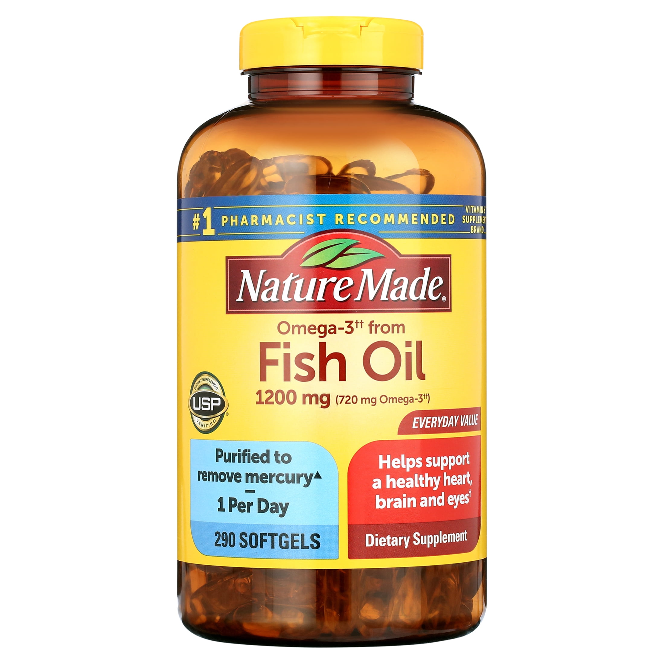 Nature Made Omega 3 Fish Oil 1200mg One Per Day Softgels, Fish Oil Supplements, 290 Count