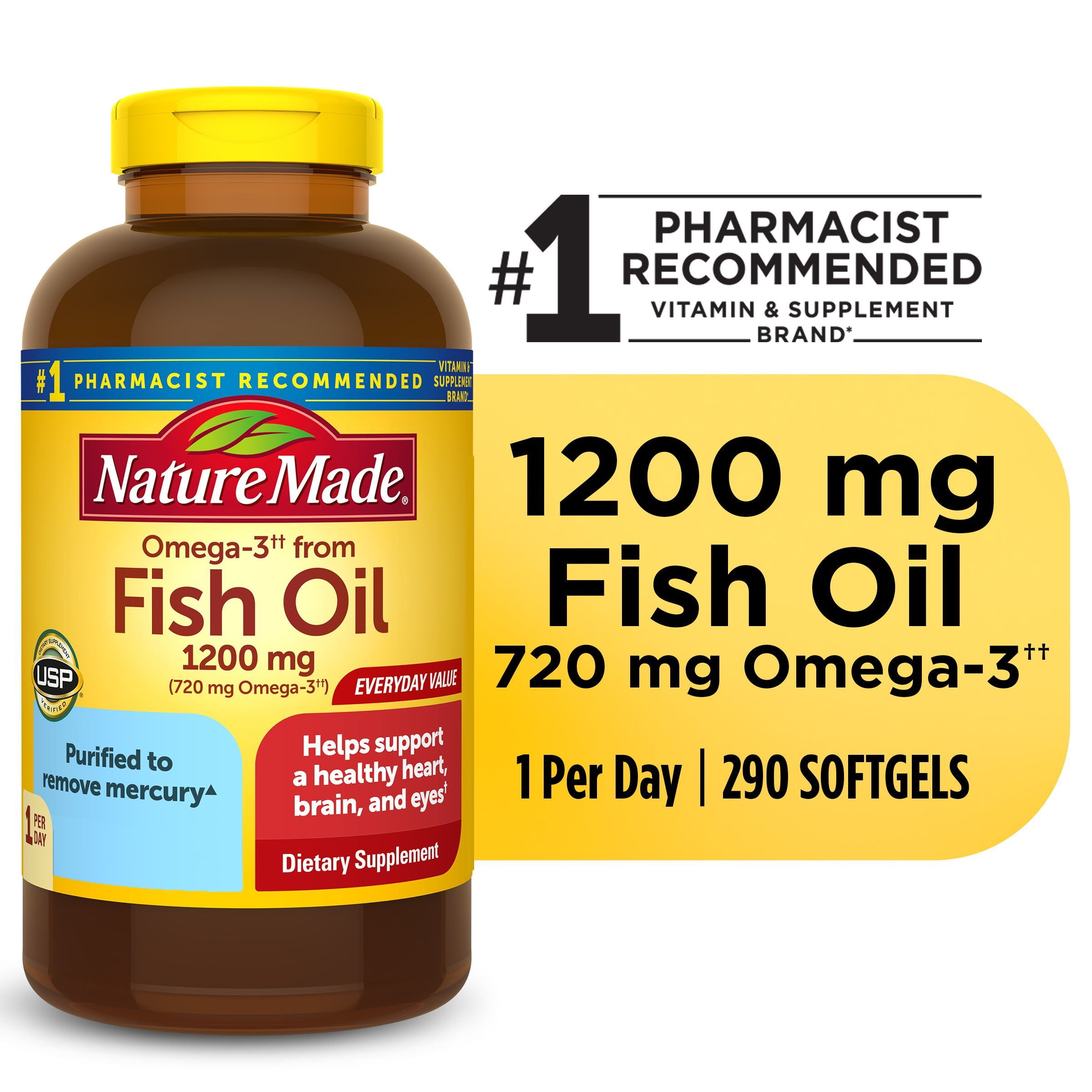 Nature Made Omega 3 Fish Oil 1200mg One Per Day Softgels Fish Oil Supplements 290 Count