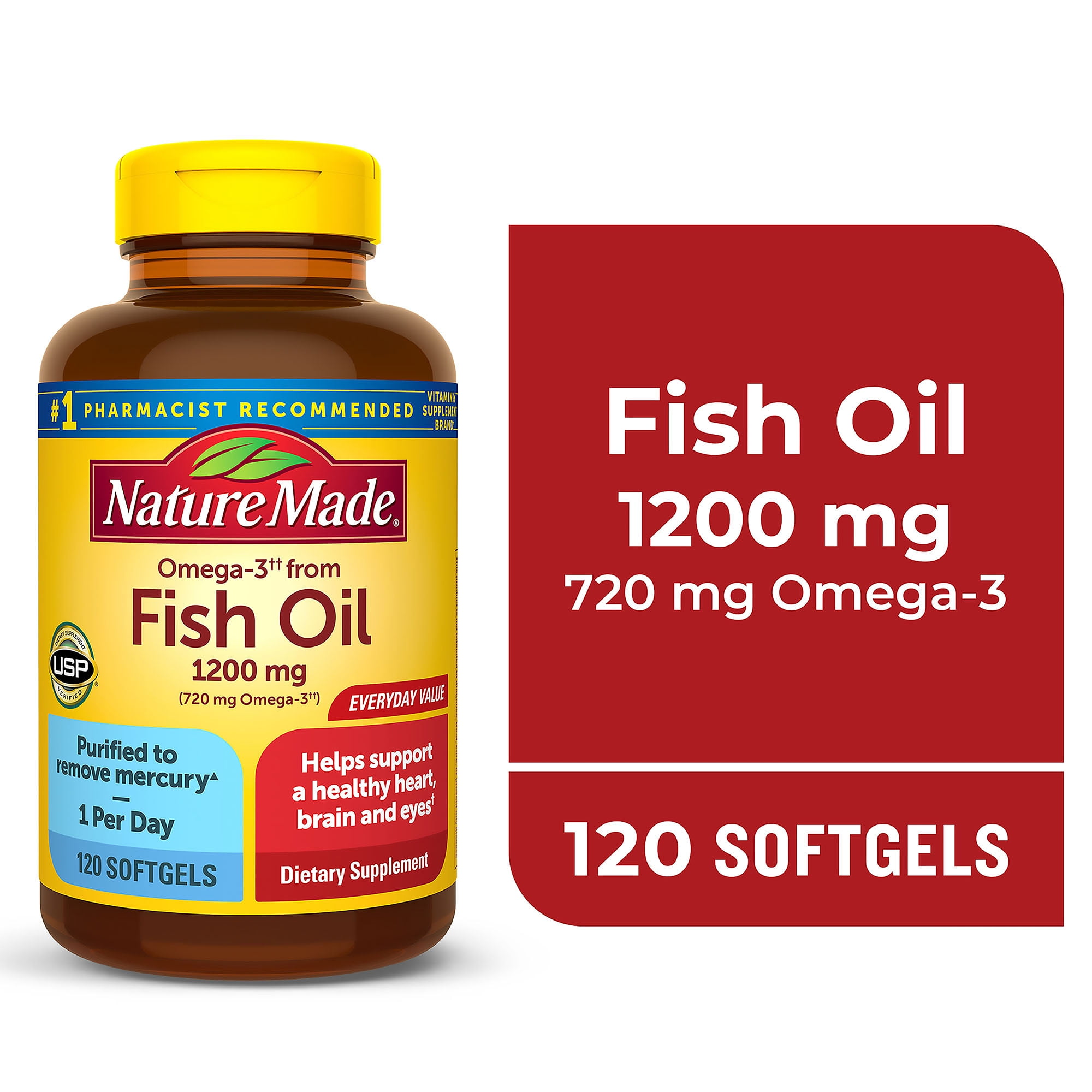 Nature Made Omega 3 Fish Oil 1200mg One per Day Softgels, Fish Oil Supplements, 120 Count