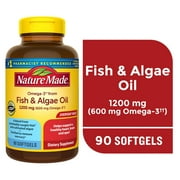 Nature Made Omega-3 Fish Oil & Algae Oil 1200 mg Softgels, Omega 3 Supplements, 90 Count