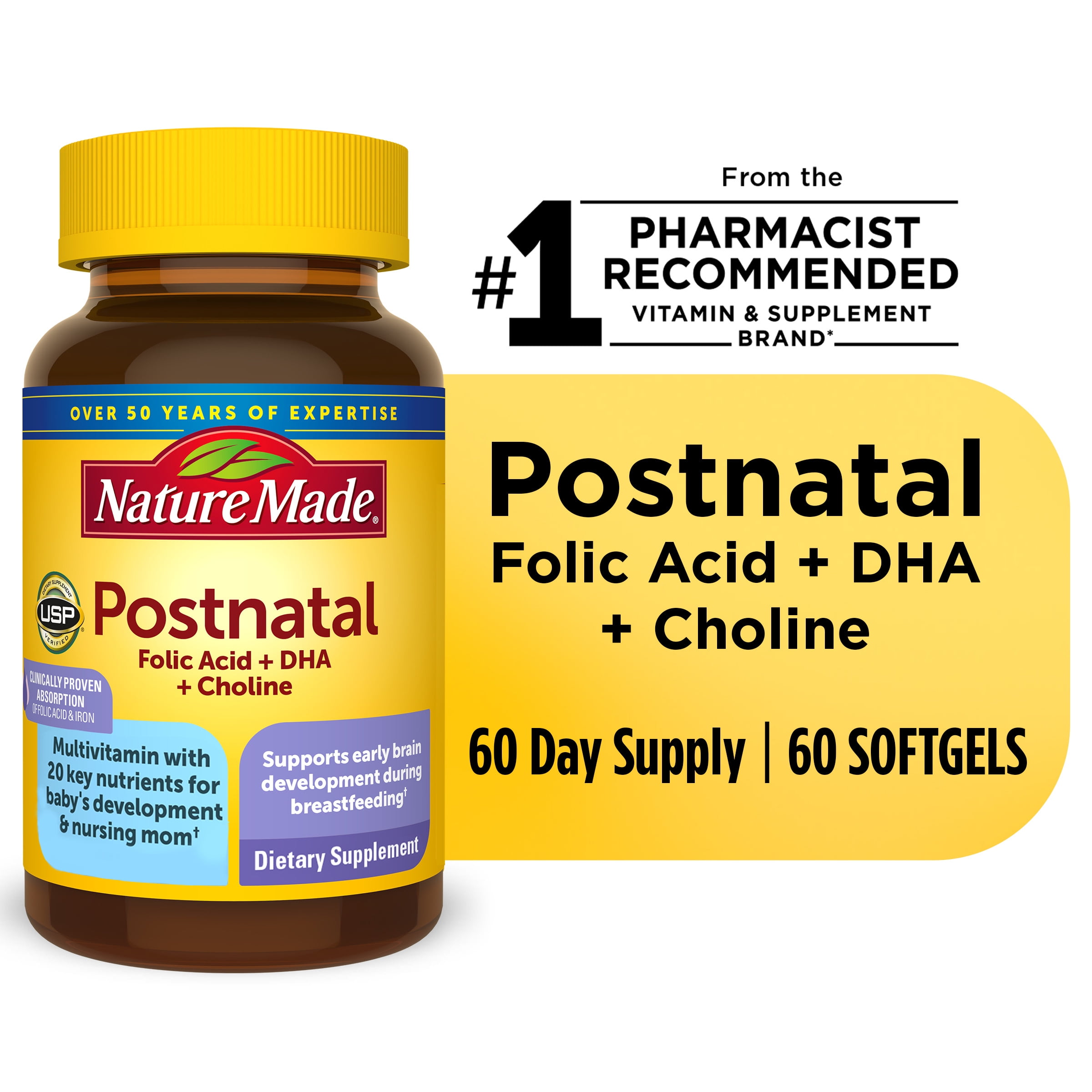 Nature Made Postnatal Multivitamin + DHA 200mg, Postnatal Vitamins for