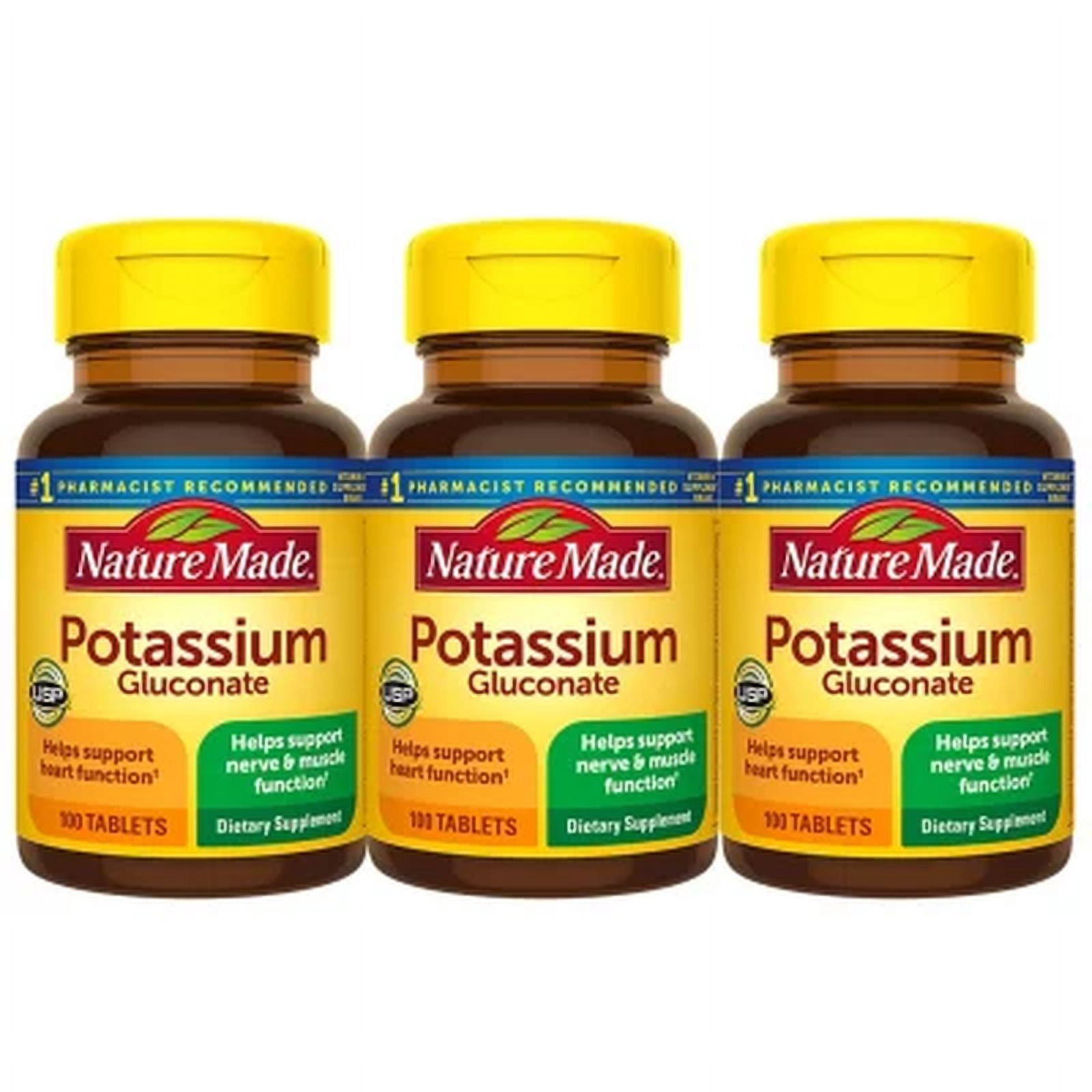 Nature Made Potassium Gluconate 550mg Tablets, 100 Count, Potassium Supplement for Heart, Nerve, and Muscle Support (Pack of 3)