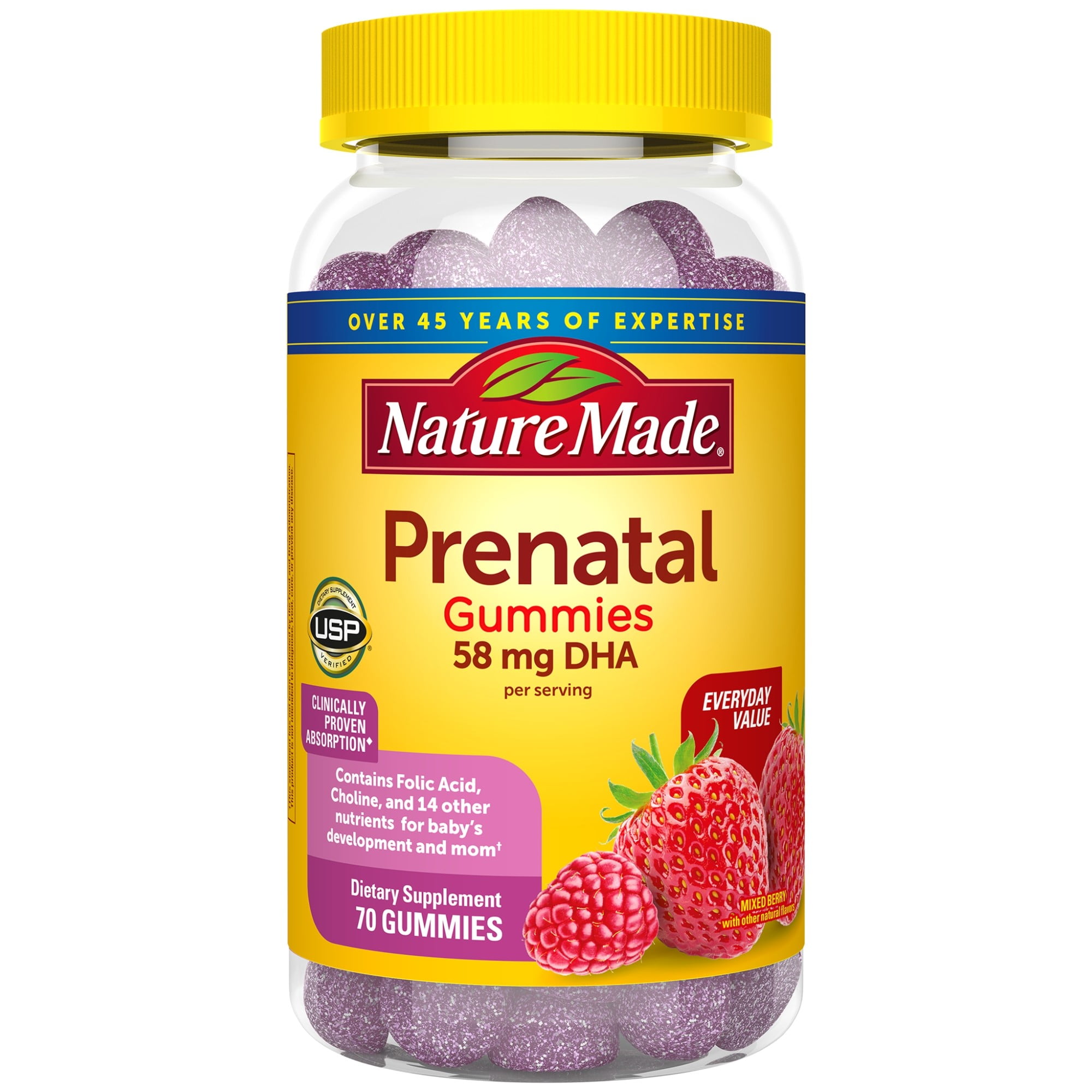 Nature Made Prenatal Gummies with 58 mg of DHA and 100 Daily Value of