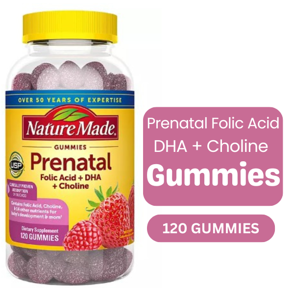 Nature Made Prenatal Gummies with DHA and Folic Acid, Dietary Supplement, 120 Count