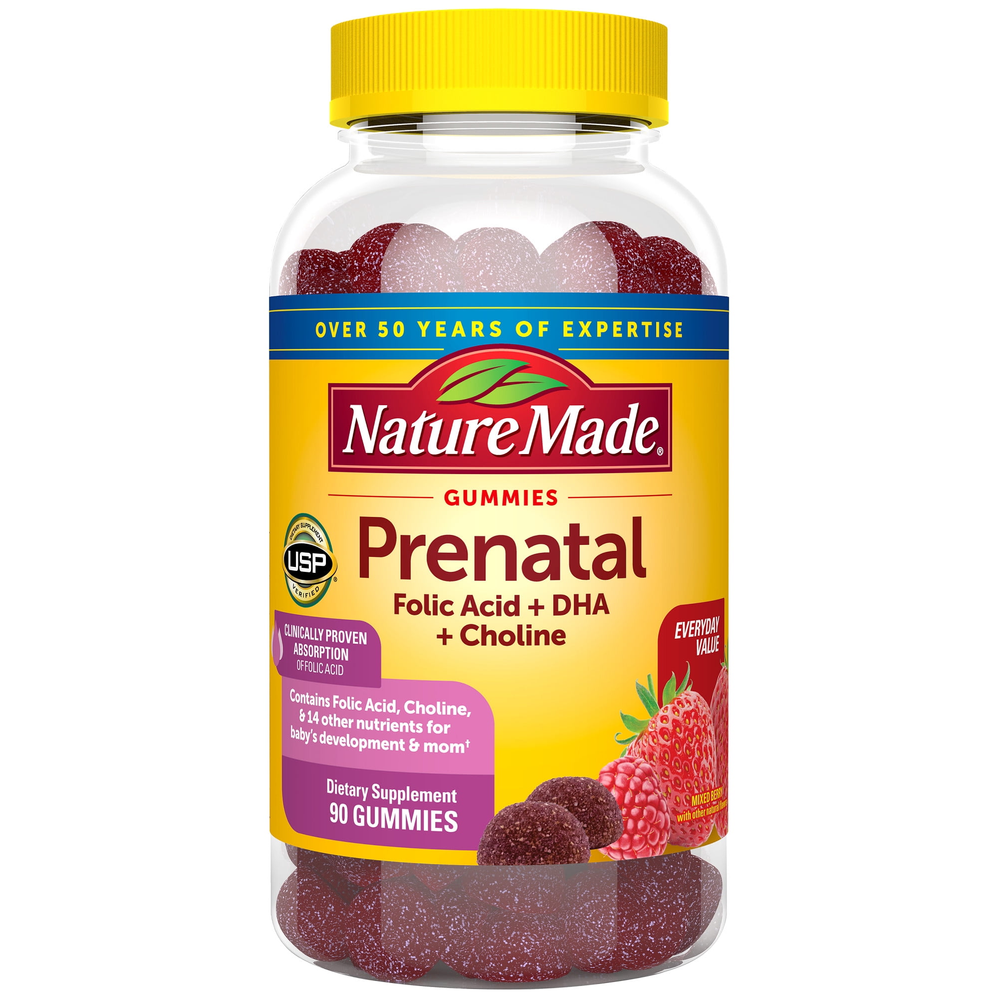 Nature Made Prenatal Gummies with DHA and Folic Acid, Dietary Supplement, 90 Count