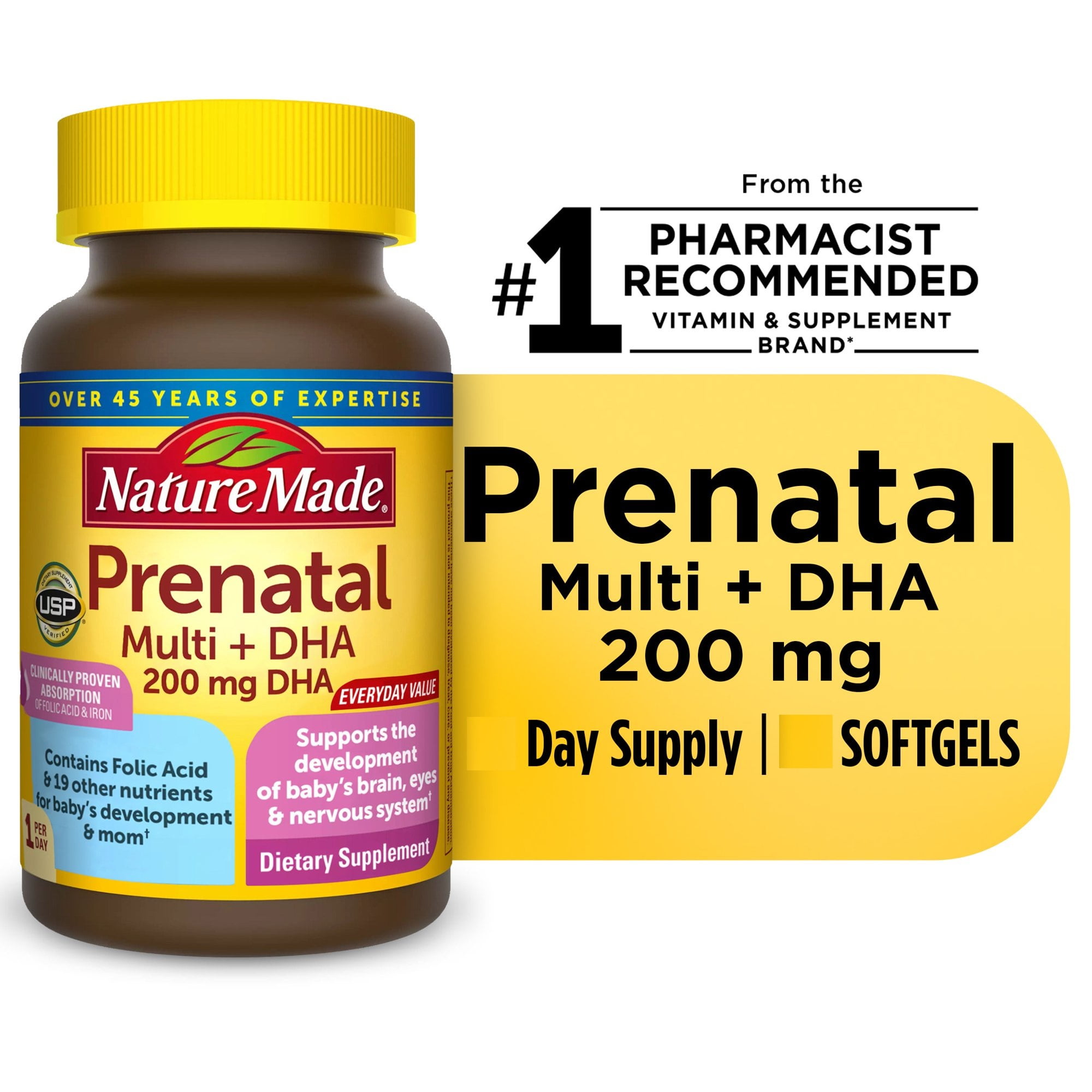 Nature Made Prenatal Multi + DHA, 30 Softgels, Prenatal Vitamins