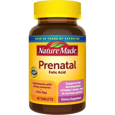 Nature Made Prenatal Multivitamin with Folic Acid, Prenatal Vitamins for Women, 90 Tablets, 90 Day Supply
