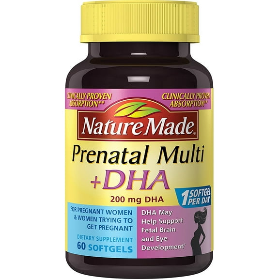 Nature Made Prenatal Vitamin + DHA Softgels with Folic Acid, Iodine and Zinc, 60 Count