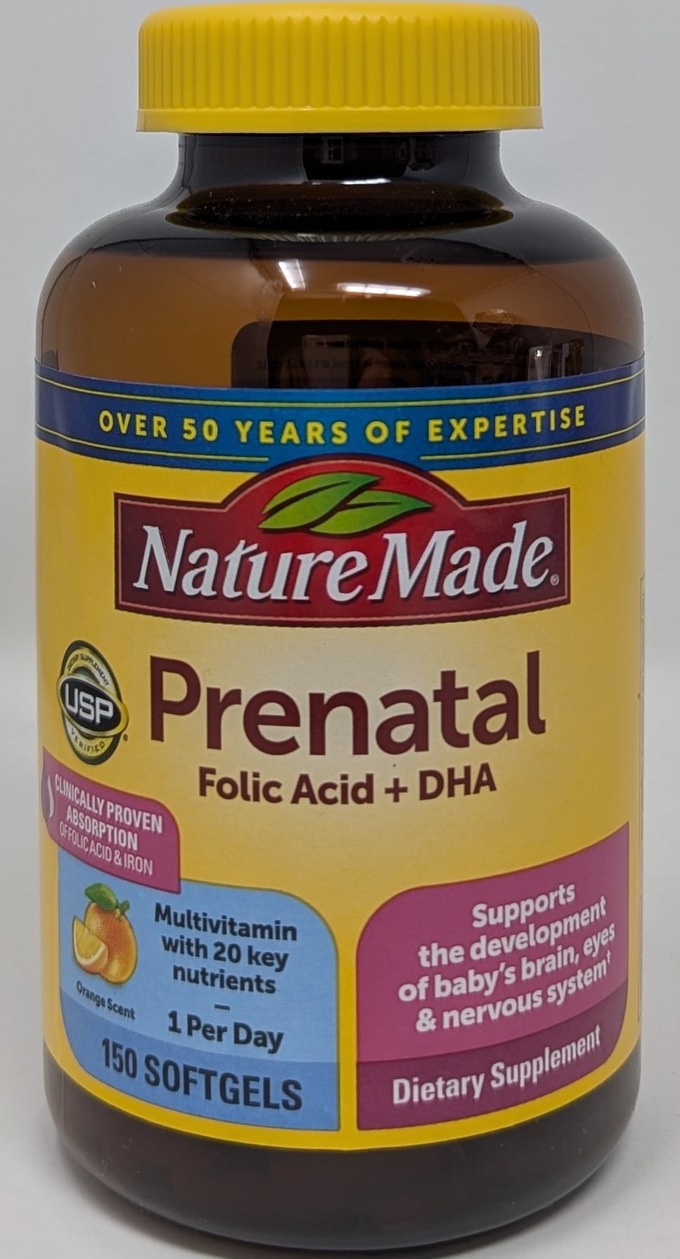 Nature Valley Nature Made Prenatal with Folic Acid + DHA Softgels, Prenatal Vitamin and Mineral Supplement, 150 Count