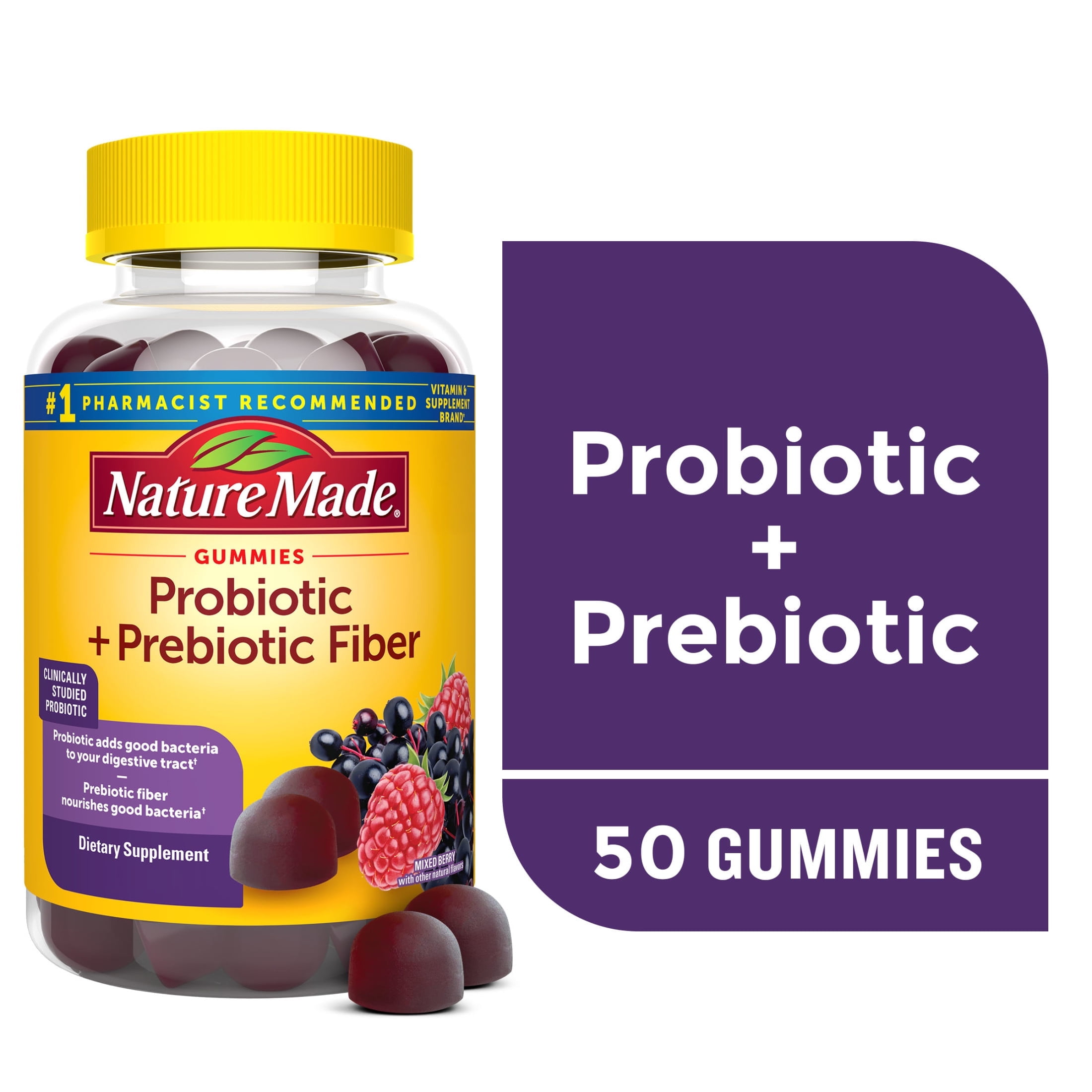Nature Made Probiotic + Prebiotic Fiber Gummies for Gut Health Support, 50 Count