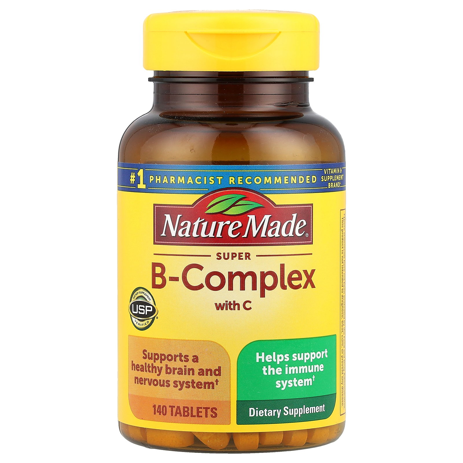 Nature Made Super B Complex with Vitamin C and Folic Acid Tablets, Dietary Supplement, 140 Count