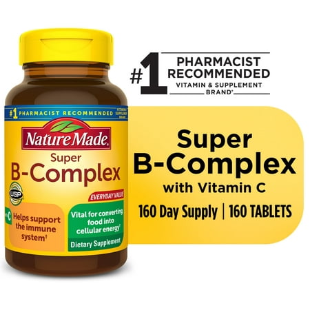Nature Made Super B Complex with Vitamin C and Folic Acid Tablets, Dietary Supplement, 160 Count