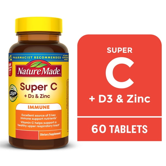 Nature Made Super C Tablets for Immune Support with Vitamin D3 and Zinc, 60 Count