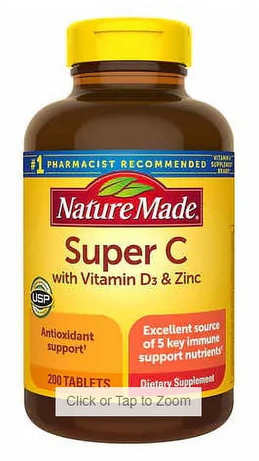 Nature Made Super C Immune Complex 200 Tablets with Vitamin D3, Zinc