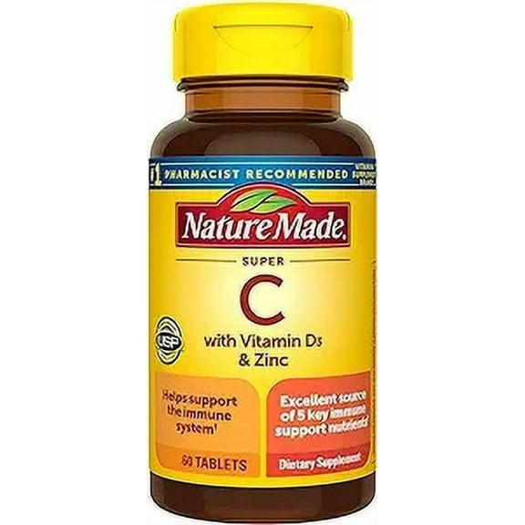 Nature Made Super C with Vitamin D3 and Zinc, Dietary Supplement for Immune Support, 60 Tablets, 60 Day Supply