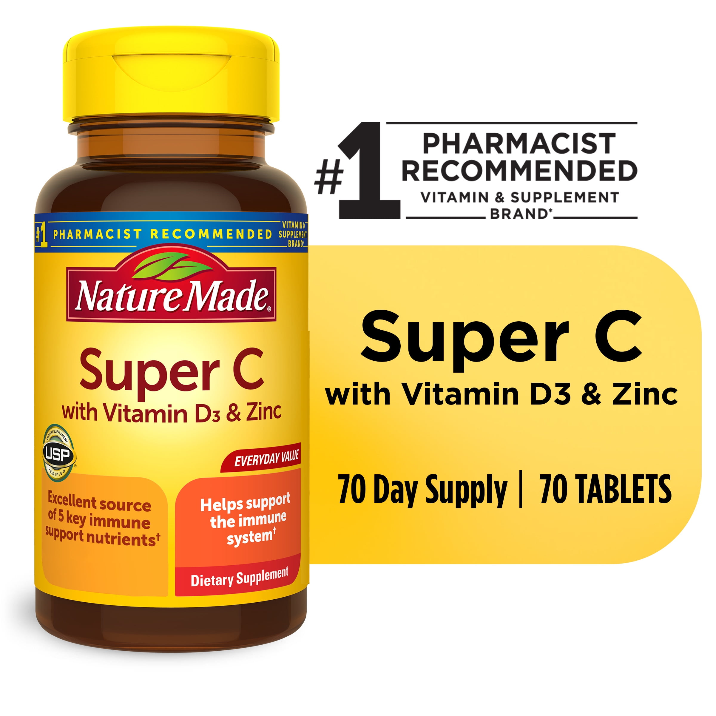 Nature Made Super C with Vitamin D3 and Zinc Tablets, Dietary