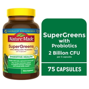 Nature Made Super Greens with Probiotics Capsules, Gut Health Support, 75 Count