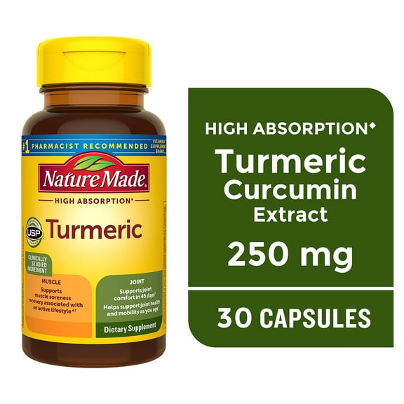 Nature Made High Absorption Turmeric Curcumin Capsules, Joint & Muscle Support, 30 Count