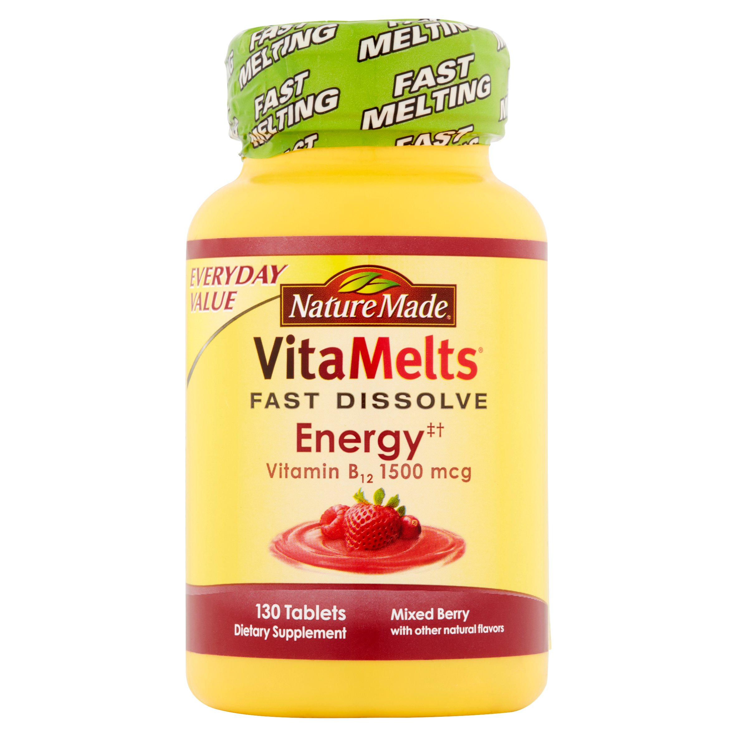 Nature Made VitaMelts Mixed Berry Vitamin B12 Fast Dissolve Tablets, 1500 mcg, 130 count - image 1 of 5