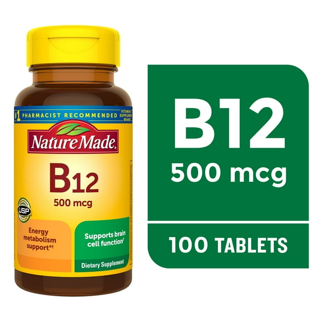 Nature Made Vitamin B12 500 mcg Tablets, Dietary Supplement, 100 Count
