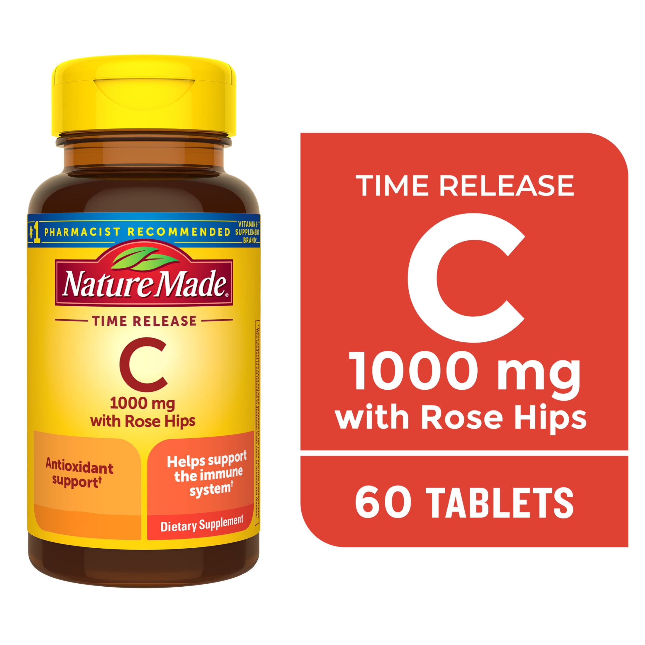Nature Made Vitamin C 1000 mg Time Release Tablets with Rose Hips, Dietary Supplement, 60 Ct