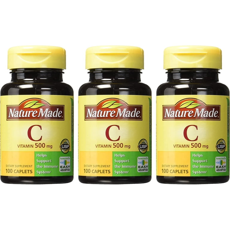 Nature Made, Vitamin C, 500 mg, 100 Caplets - 3 Packs - Walmart.com