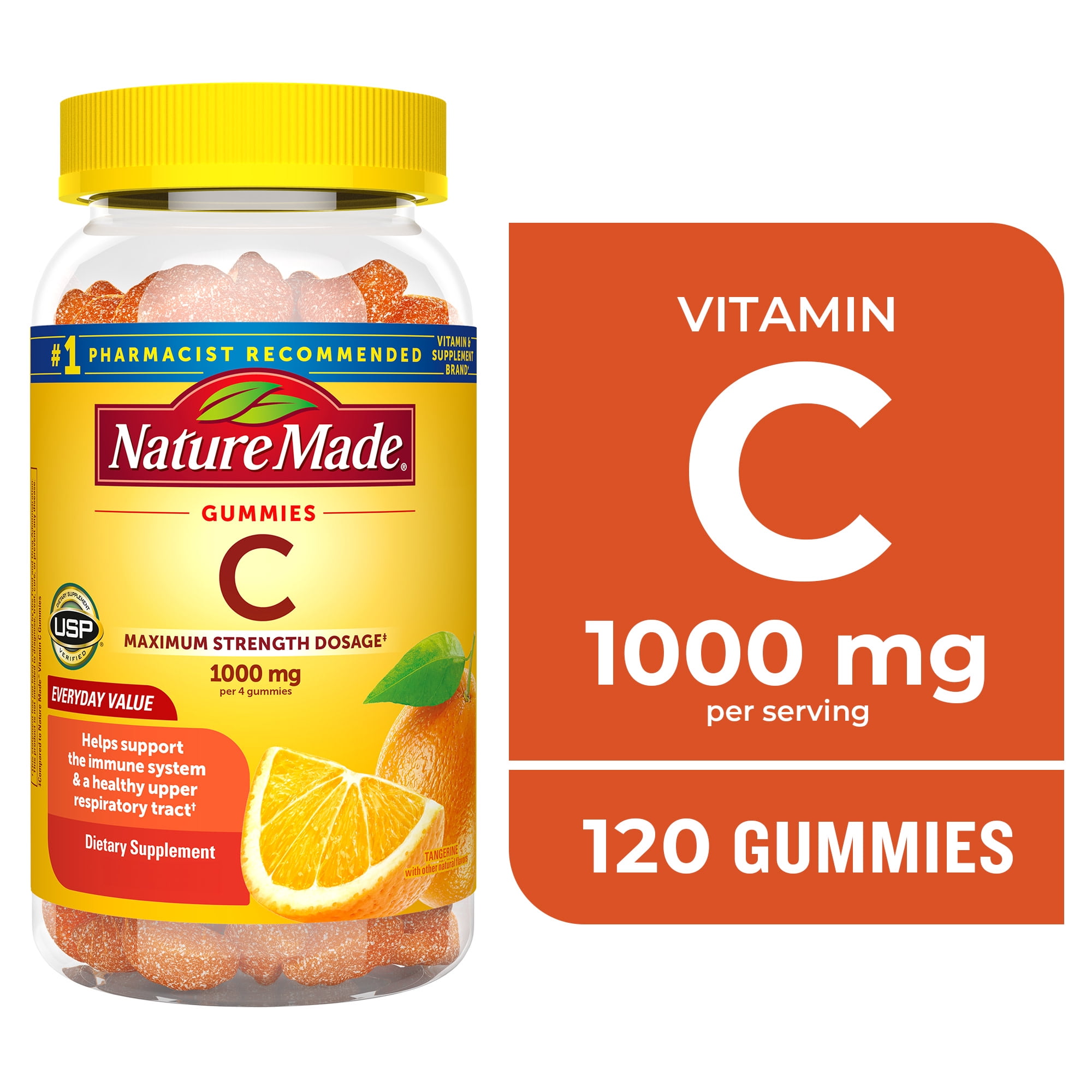 Nature Made Vitamin C Gummies Maximum Strength Dosage Vitamin C 1000mg Per Serving, 120 Ct