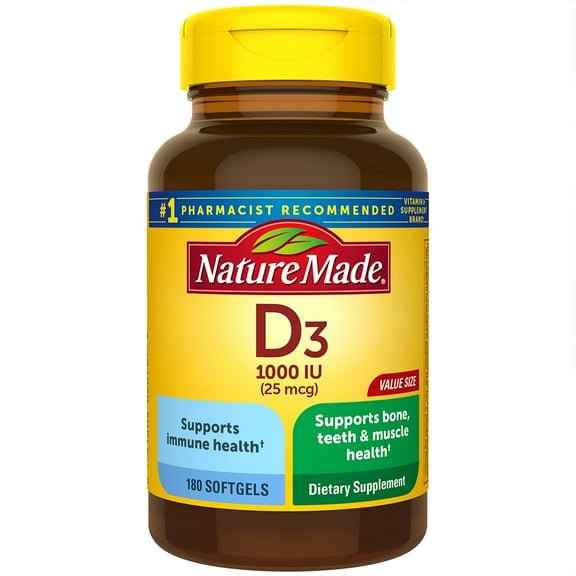 Nature Made Vitamin D 1,000 I.U.  Value Size 180 Softgels