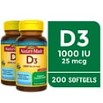 thumbnail image 1 of Nature Made Vitamin D3 1000 IU (25 mcg) Softgels, Dietary Supplement for Bone and Immune Health Support, 200 Count, Twin Pack, 1 of 8