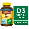 thumbnail image 1 of Nature Made Vitamin D3 1000 IU (25 mcg) Softgels, Vitamin D Supplement for Bone and Immune Health Support, 300 Count, 1 of 8