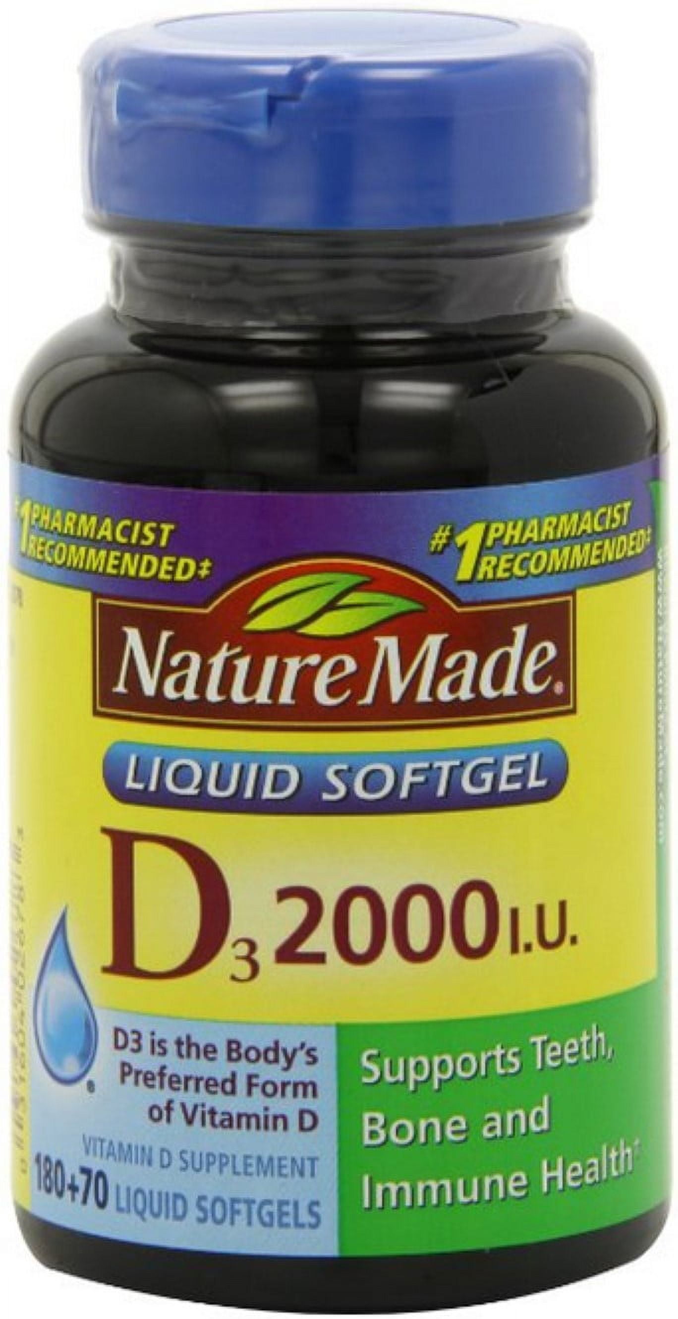 Nature Made Vitamin D3 2,000 I.U. Liquid Softgels 250 ea (Pack of 2)