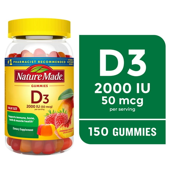 Nature Made Vitamin D3 2000 IU (50 mcg) per Serving Gummies, Dietary Supplement for Bone and Immune Health Support, 150 Count