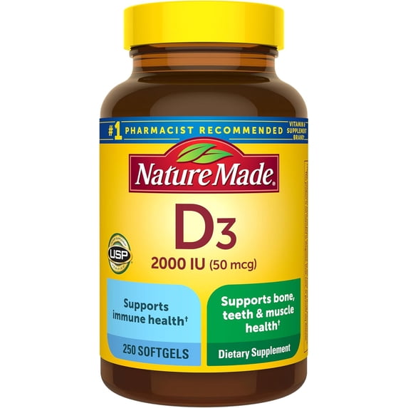 Nature Made Vitamin D3 2000 IU (50 mcg) Softgels, 250 Count