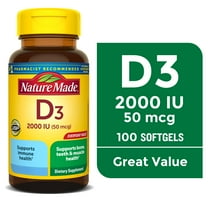 Nature Made Vitamin D3 2000 IU (50 mcg) Softgels, Dietary Supplement for Bone and Immune Health Support, 100 Count