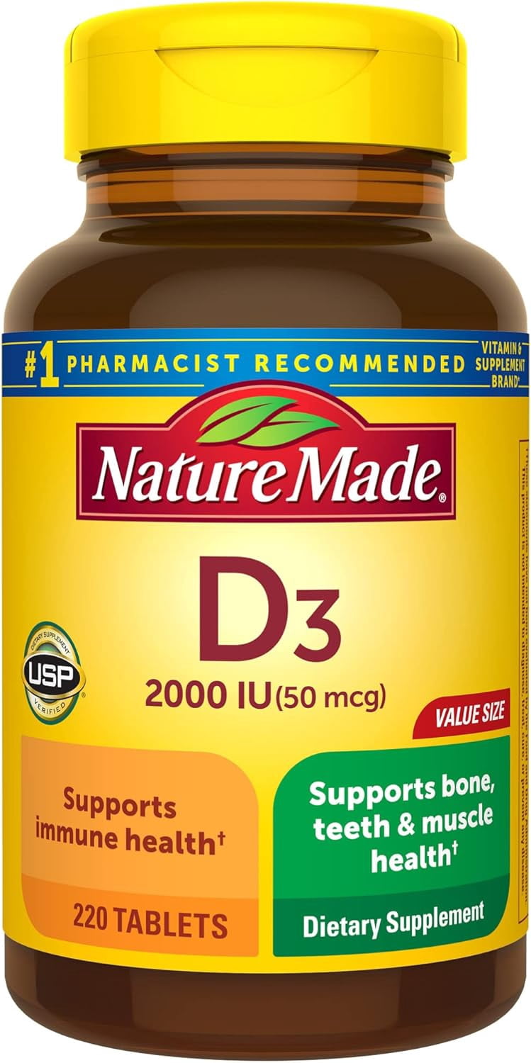Nature Made Vitamin D3 2000 IU (50 mcg) Tablets, Vitamin D Dietary Supplement, 220 Count