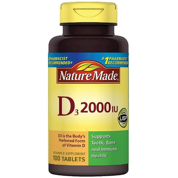 Nature Made Vitamin D3 2000 IU Tablets 100 ea (Pack of 2)