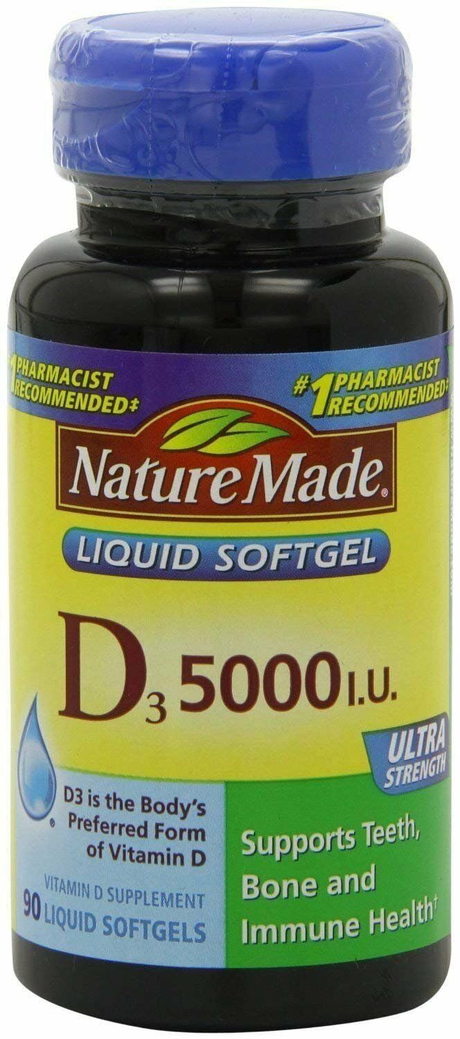 Nature Made Vitamin D3 5000 IU Liquid Softgels 90 ea Pack of 3