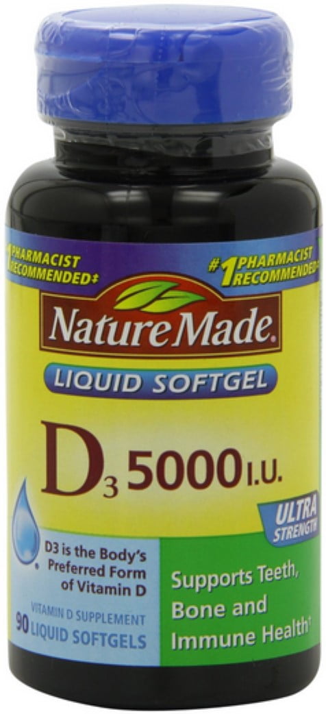 Nature Made Vitamin D3 5000 IU Liquid Softgels 90 ea (Pack of 4)
