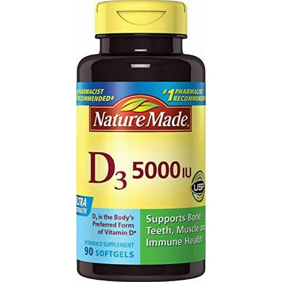 Nature Made Vitamin D3 5000 IU Ultra Strength Supports Immune Health, 90 ct