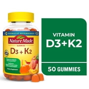 Nature Made Vitamin D3 K2 Gummies, Vitamin D Bone, Muscle & Immune Support, 50 Count