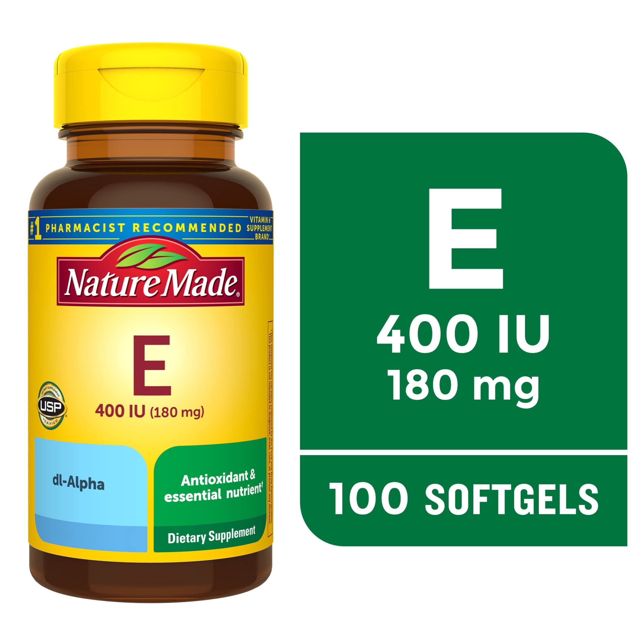 Nature Made Vitamin E 180 mg (400 IU) dl-Alpha Softgels, Dietary Supplement, 100 Count