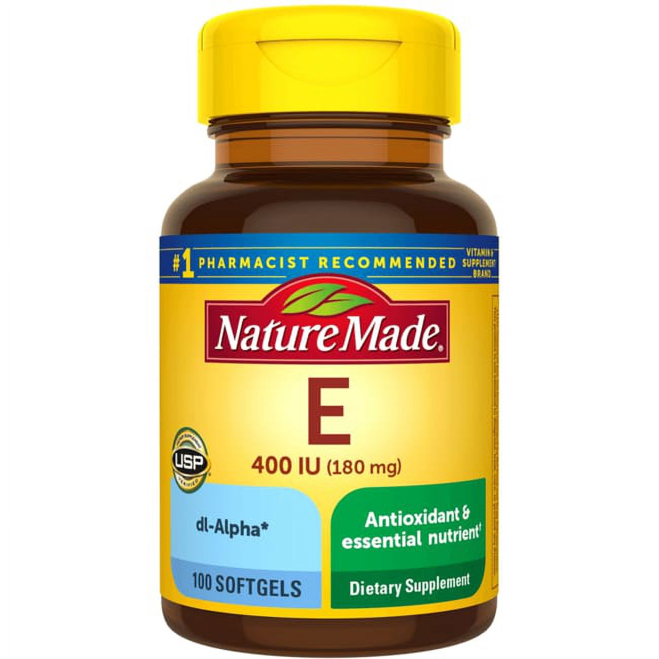 Nature Made Vitamin E 180 mg (400 IU) dl-Alpha Softgels, Dietary Supplement, 100 Count - image 1 of 4