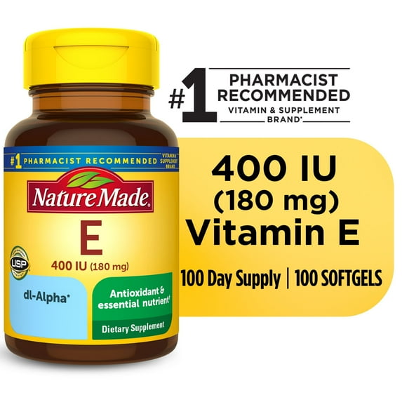 Nature Made Vitamin E 180 mg (400 IU) dl-Alpha Softgels, Dietary Supplement, 100 Count