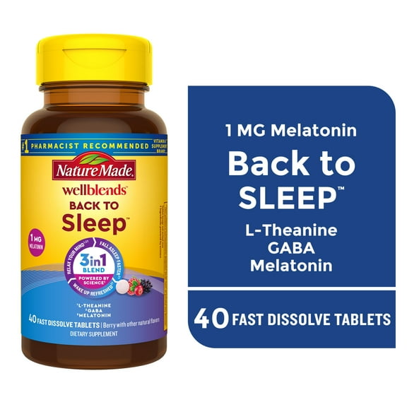 Nature Made Wellblends Back to Sleep Tablets, Melatonin 1 mg, L theanine, GABA, 40 Count
