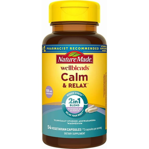 Nature Made Wellblends Calm & Relax, Ashwagandha 125mg, Magnesium 300mg, 54 Caps